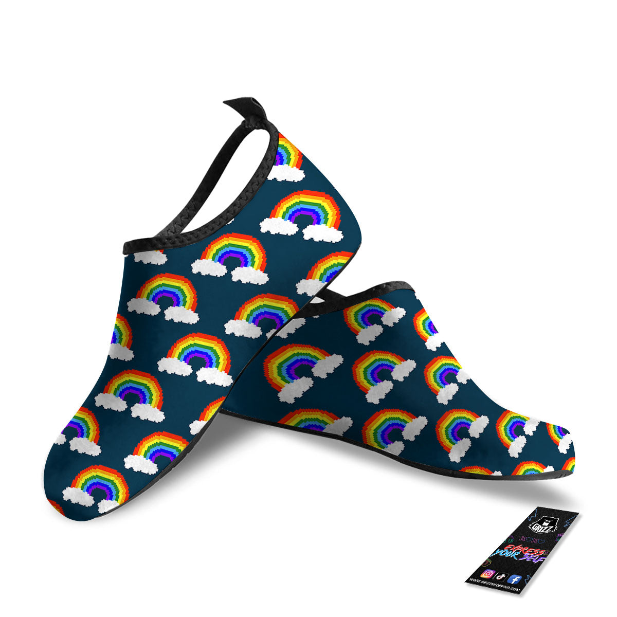 Rainbow Pixel Print Pattern Water Shoes-grizzshop