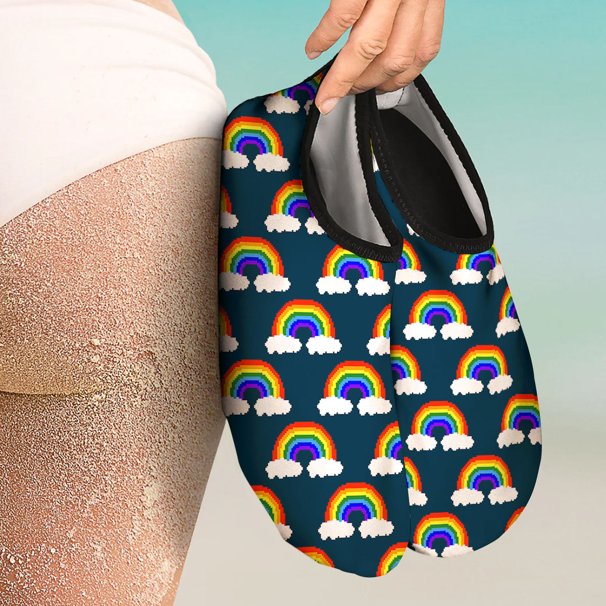 Rainbow Pixel Print Pattern Water Shoes-grizzshop