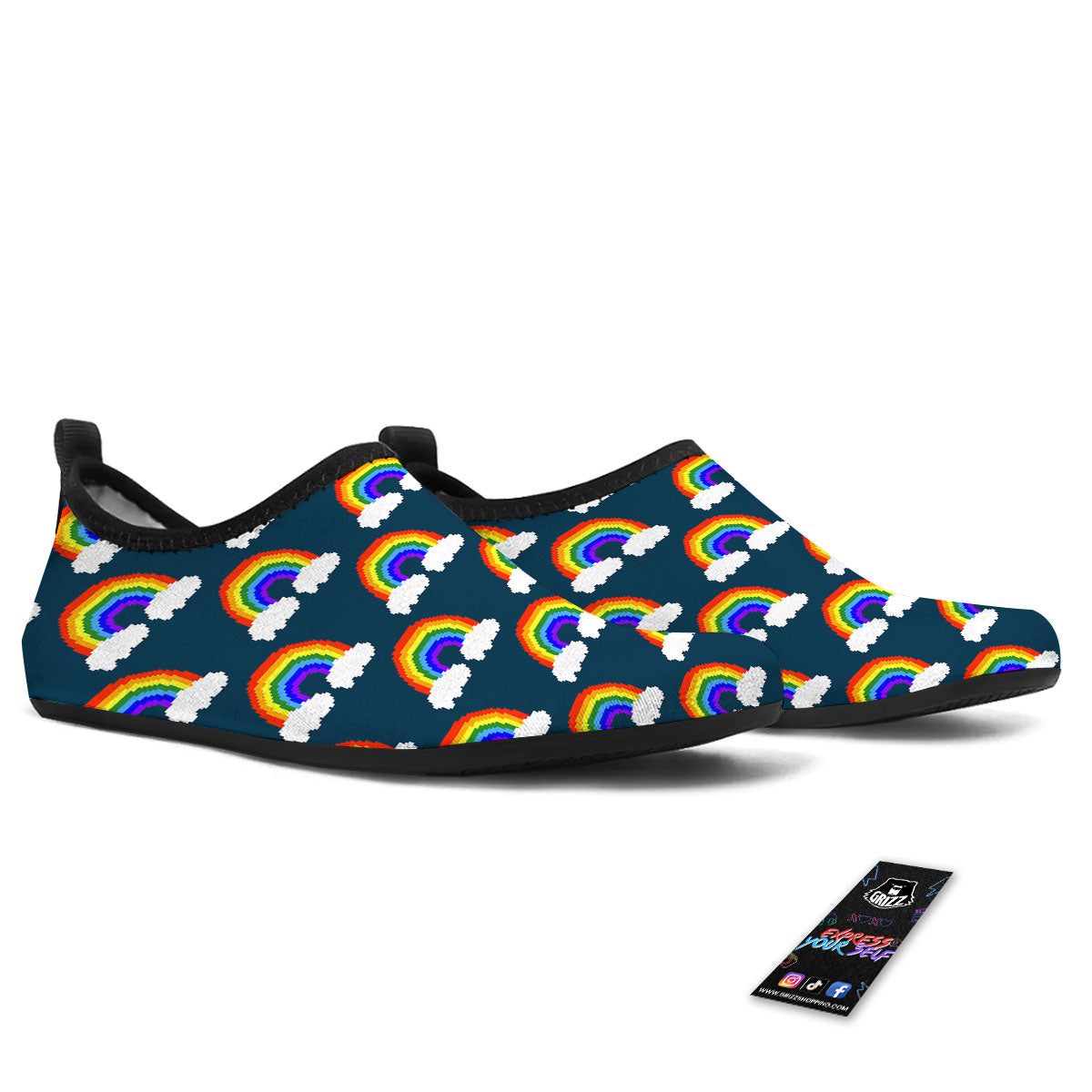 Rainbow Pixel Print Pattern Water Shoes-grizzshop
