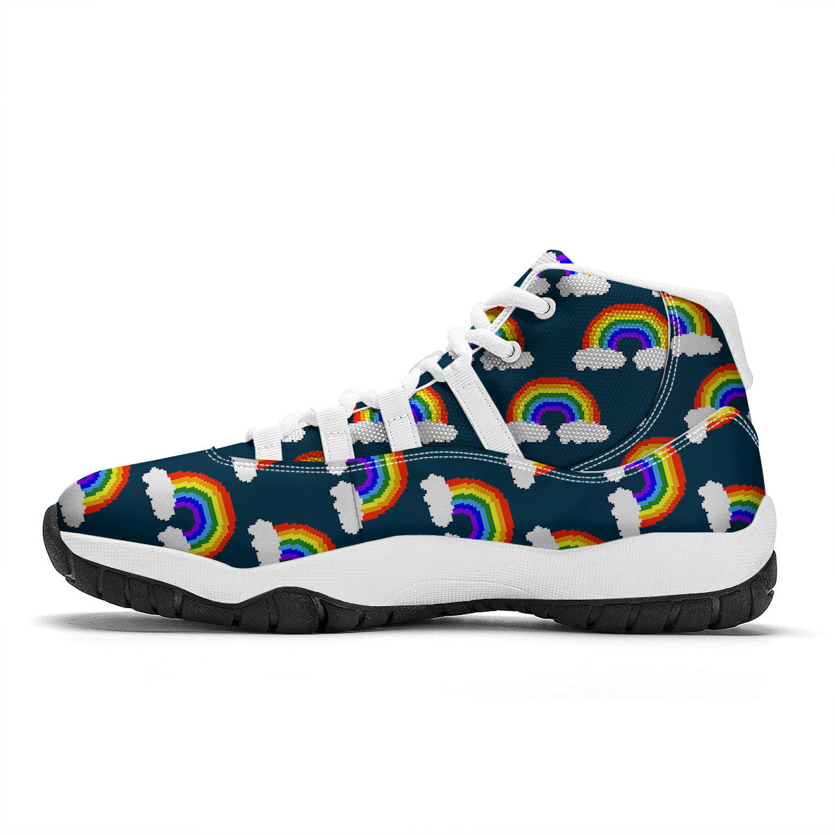 Rainbow Pixel Print Pattern White Bball Shoes-grizzshop