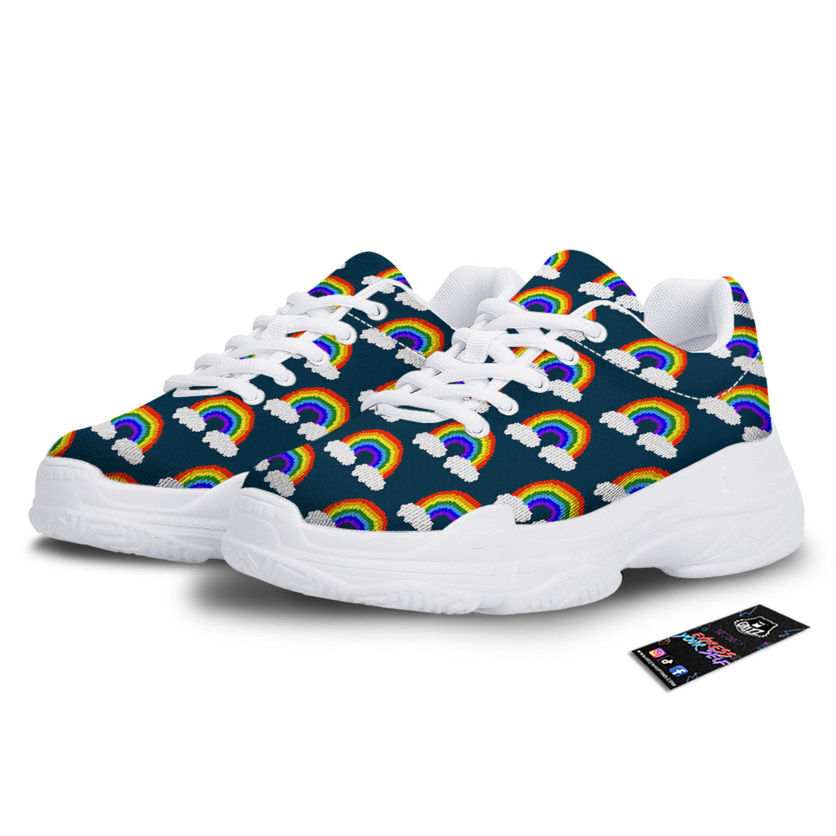 Rainbow Pixel Print Pattern White Chunky Shoes-grizzshop