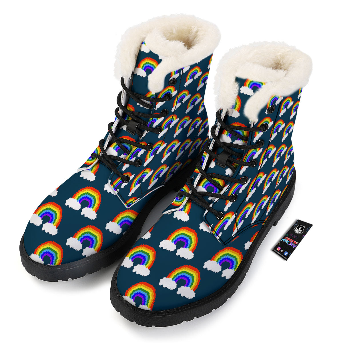 Rainbow Pixel Print Pattern Winter Boots-grizzshop