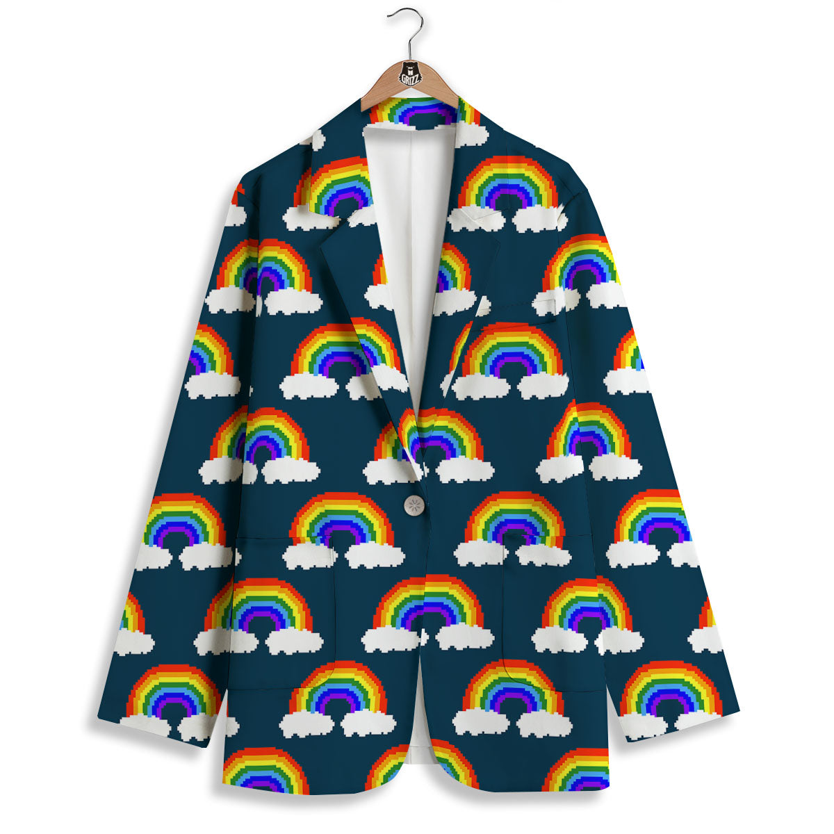 Rainbow Pixel Print Pattern Women's Blazer-grizzshop