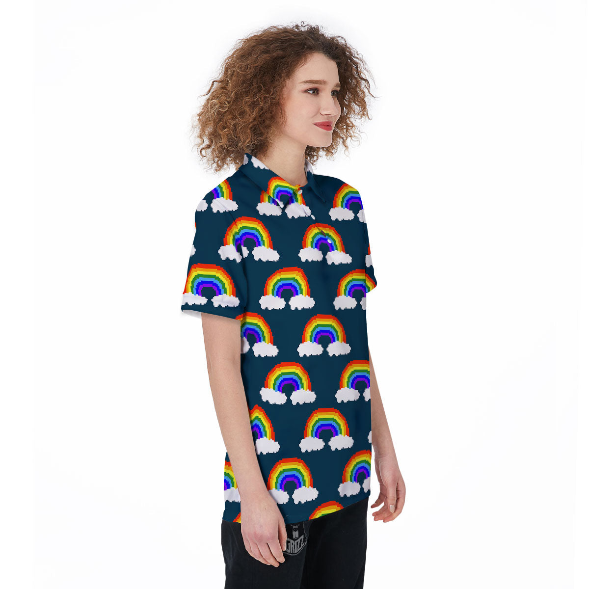 Rainbow Pixel Print Pattern Women's Golf Shirts-grizzshop