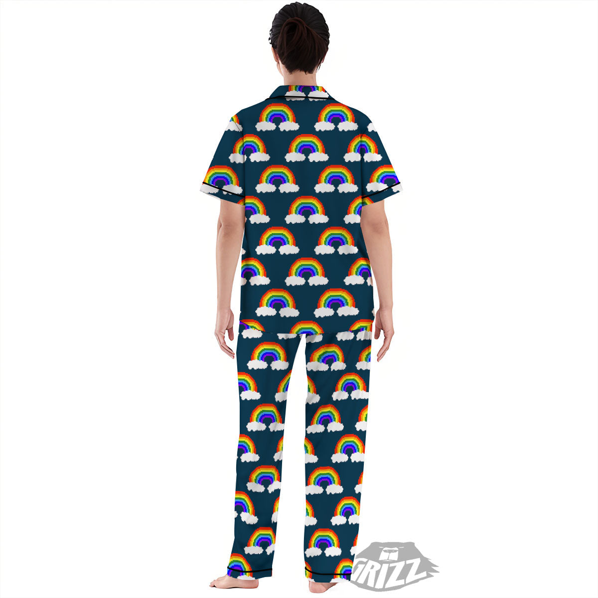 Rainbow Pixel Print Pattern Women's Pajamas Set-grizzshop