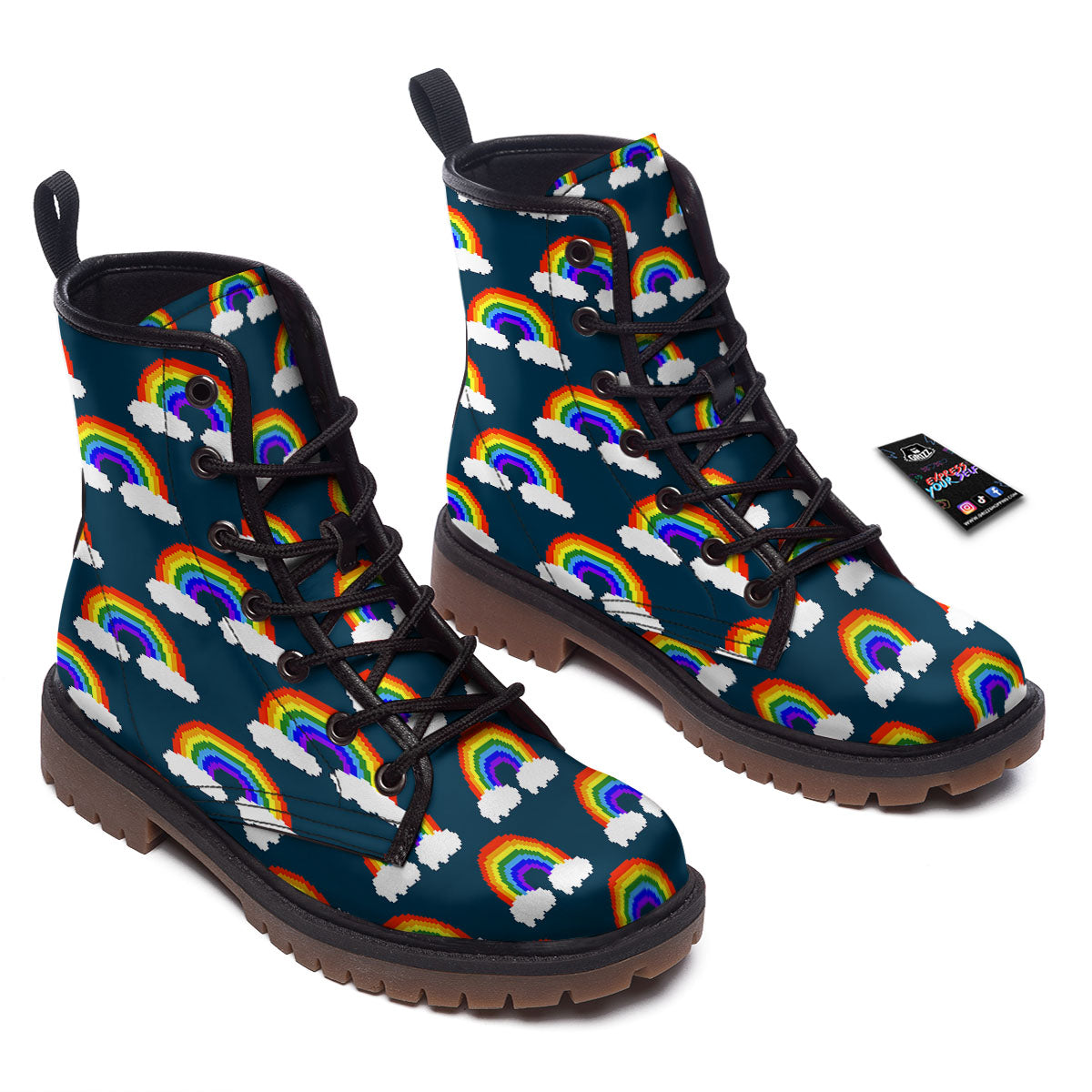Rainbow Pixel Print Pattern Work Boots-grizzshop