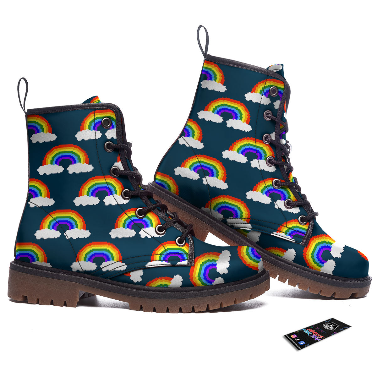 Rainbow Pixel Print Pattern Work Boots-grizzshop