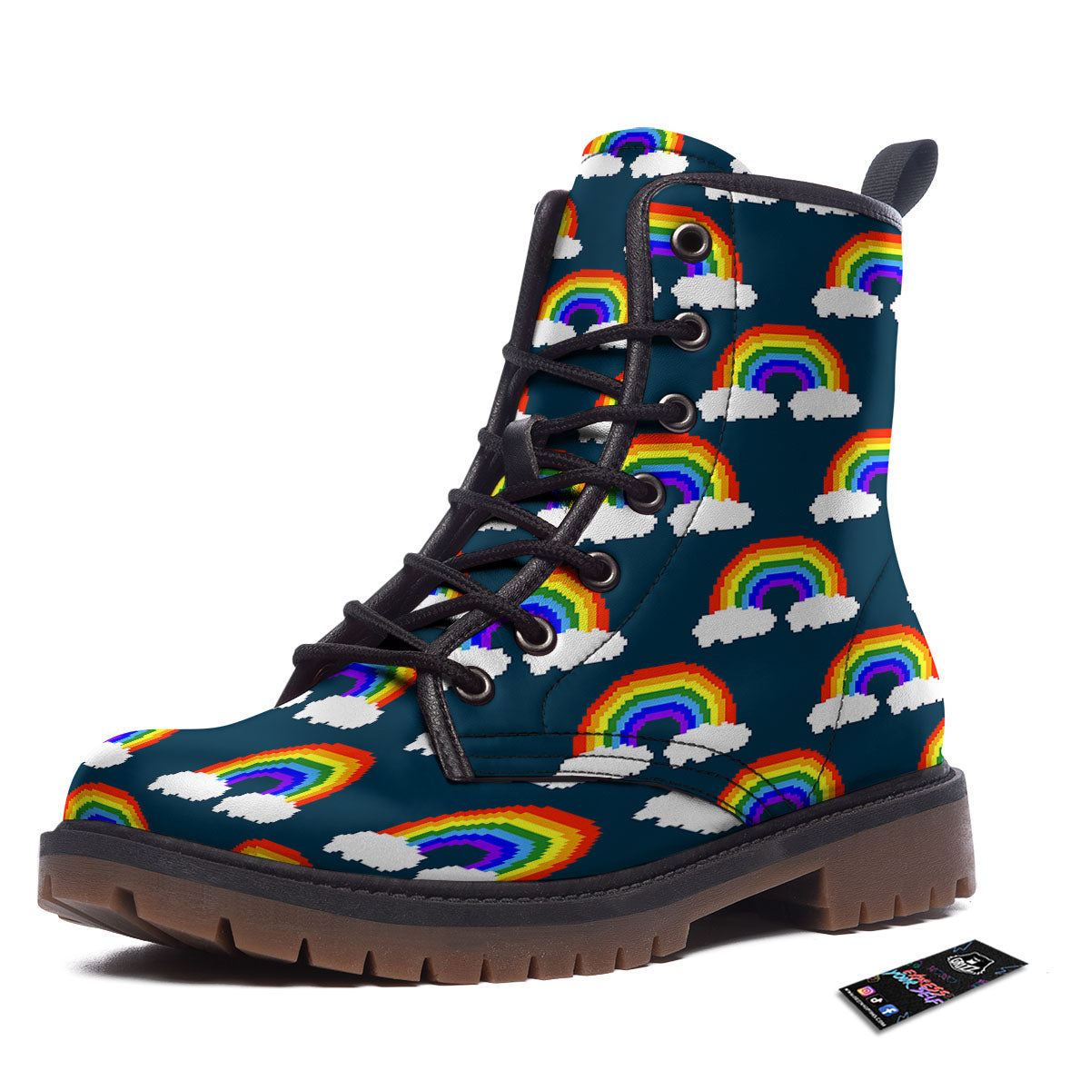 Rainbow Pixel Print Pattern Work Boots-grizzshop