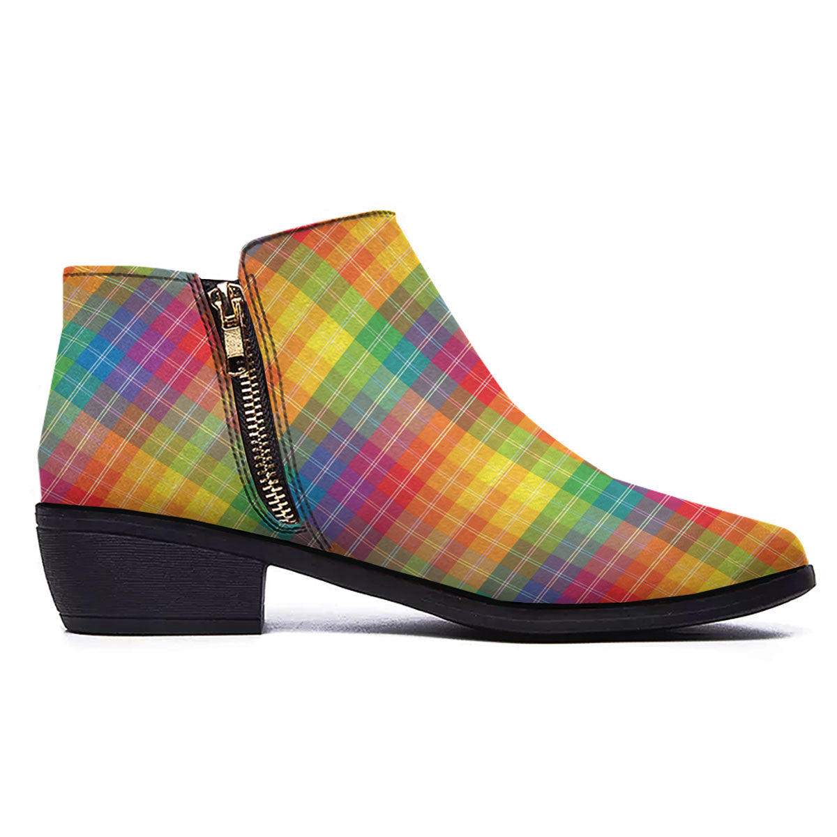 Rainbow Plaid LGBT Pride Print Pattern Ankle Boots-grizzshop