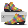 Rainbow Plaid LGBT Pride Print Pattern Ankle Boots-grizzshop