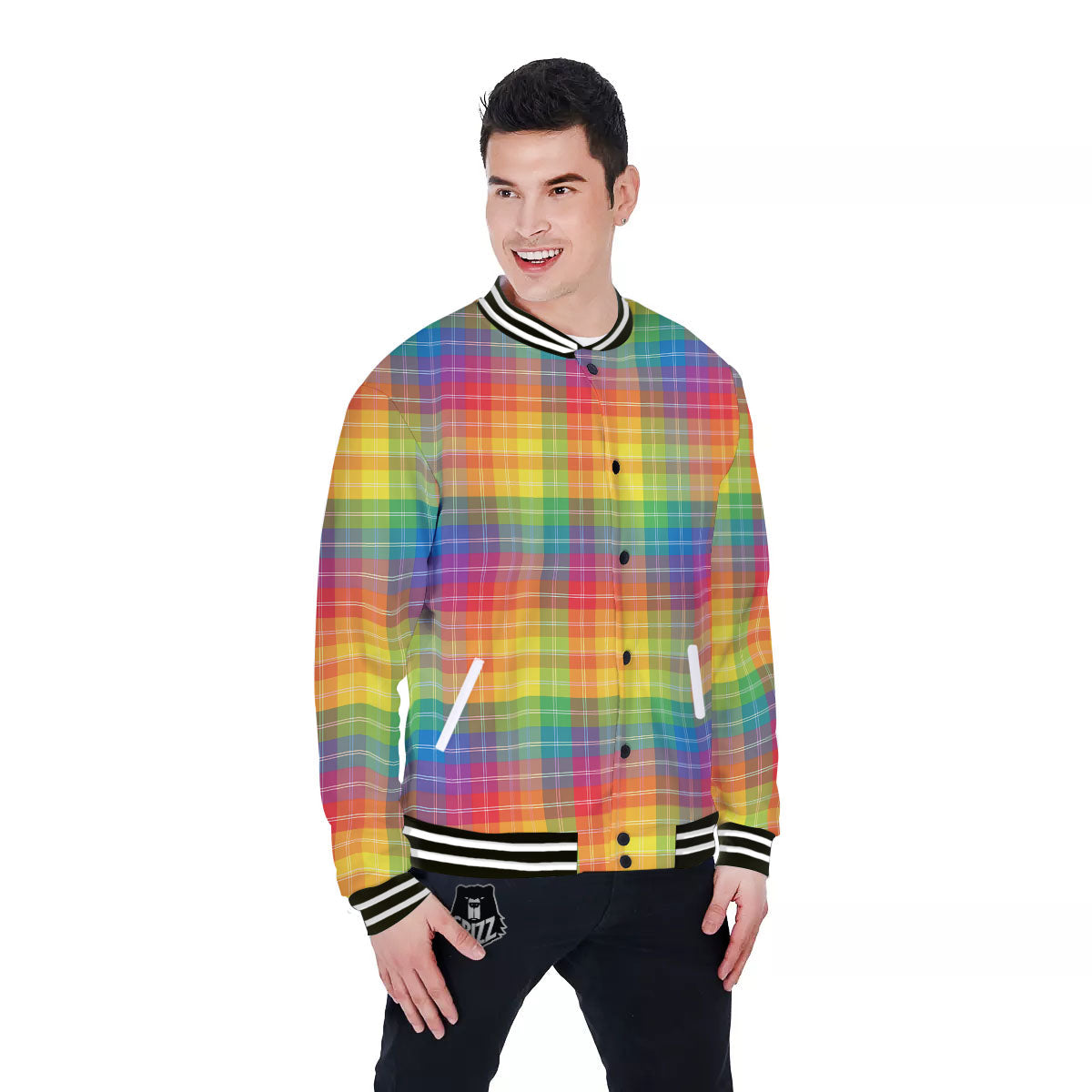 Rainbow Plaid LGBT Pride Print Pattern Baseball Jacket-grizzshop