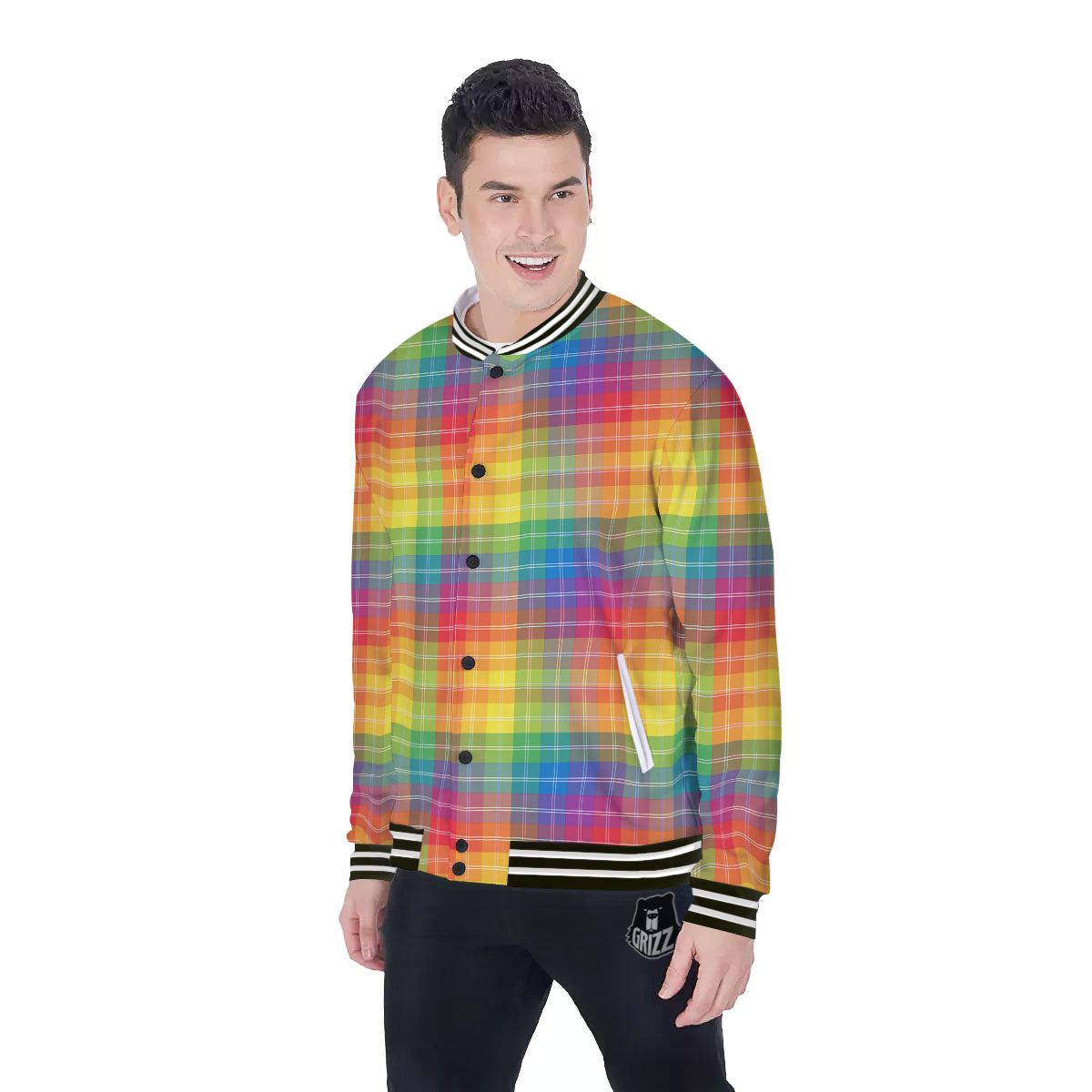 Rainbow Plaid LGBT Pride Print Pattern Baseball Jacket-grizzshop