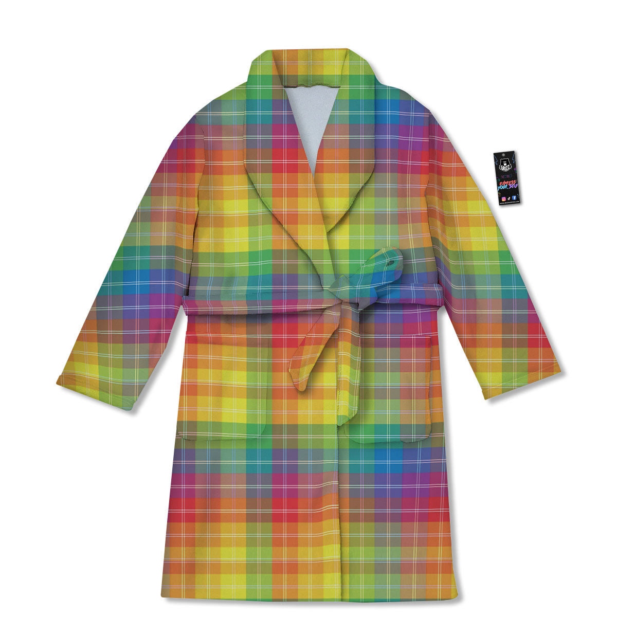 Rainbow Plaid LGBT Pride Print Pattern Bathrobe-grizzshop