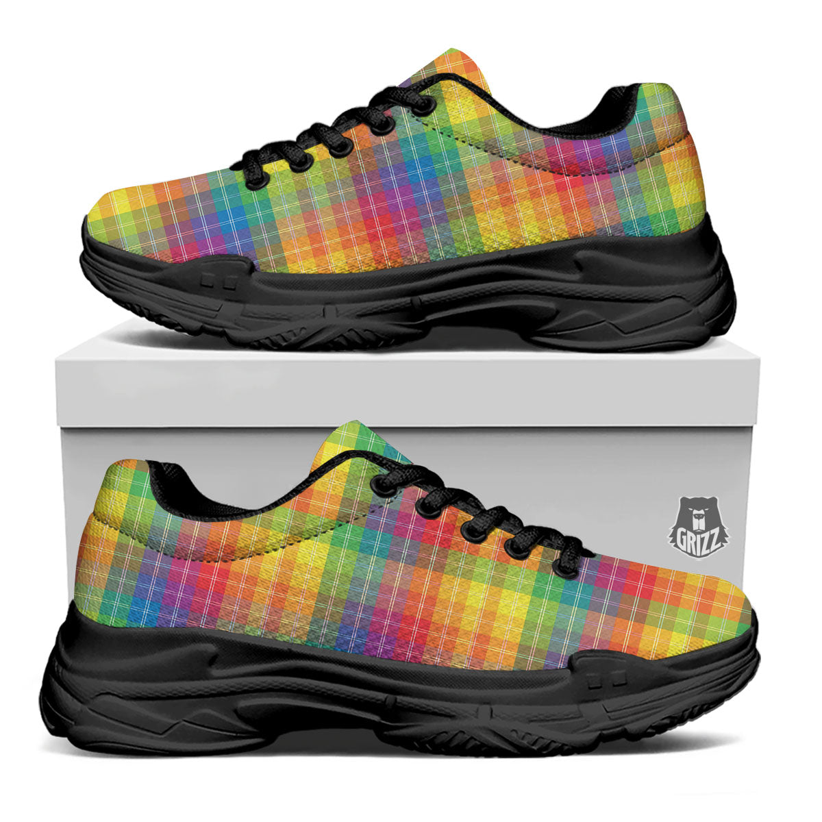 Rainbow Plaid LGBT Pride Print Pattern Black Chunky Shoes-grizzshop