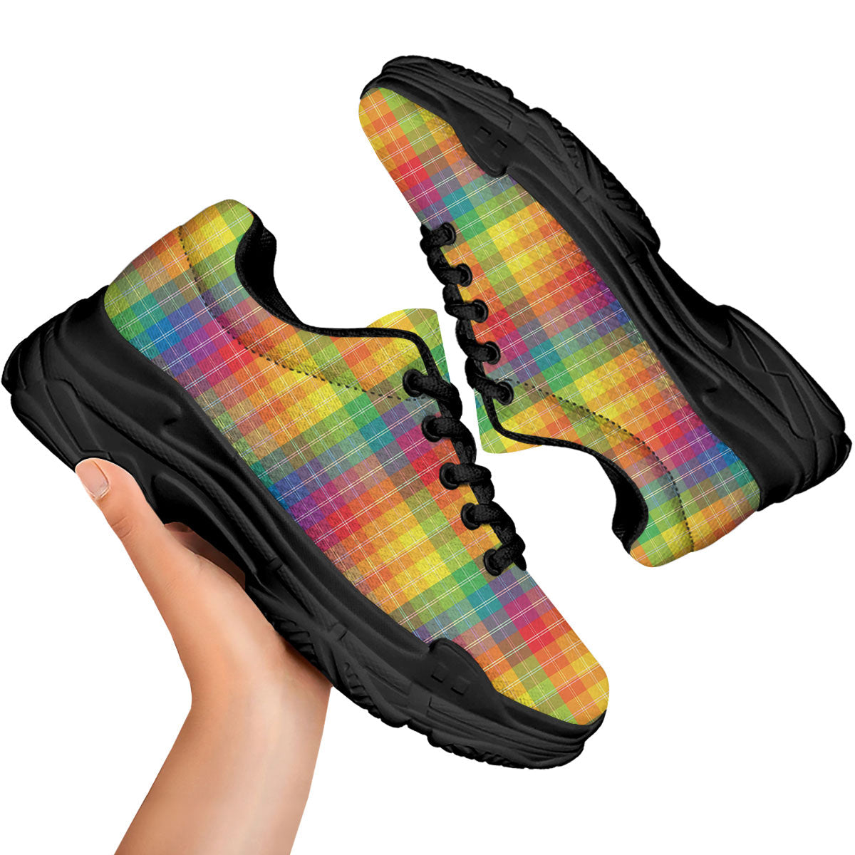 Rainbow Plaid LGBT Pride Print Pattern Black Chunky Shoes-grizzshop