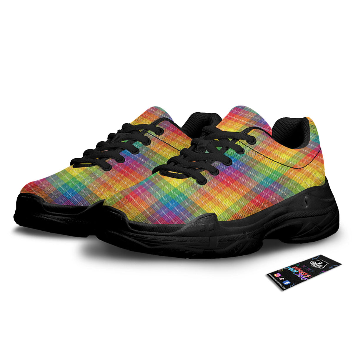 Rainbow Plaid LGBT Pride Print Pattern Black Chunky Shoes-grizzshop