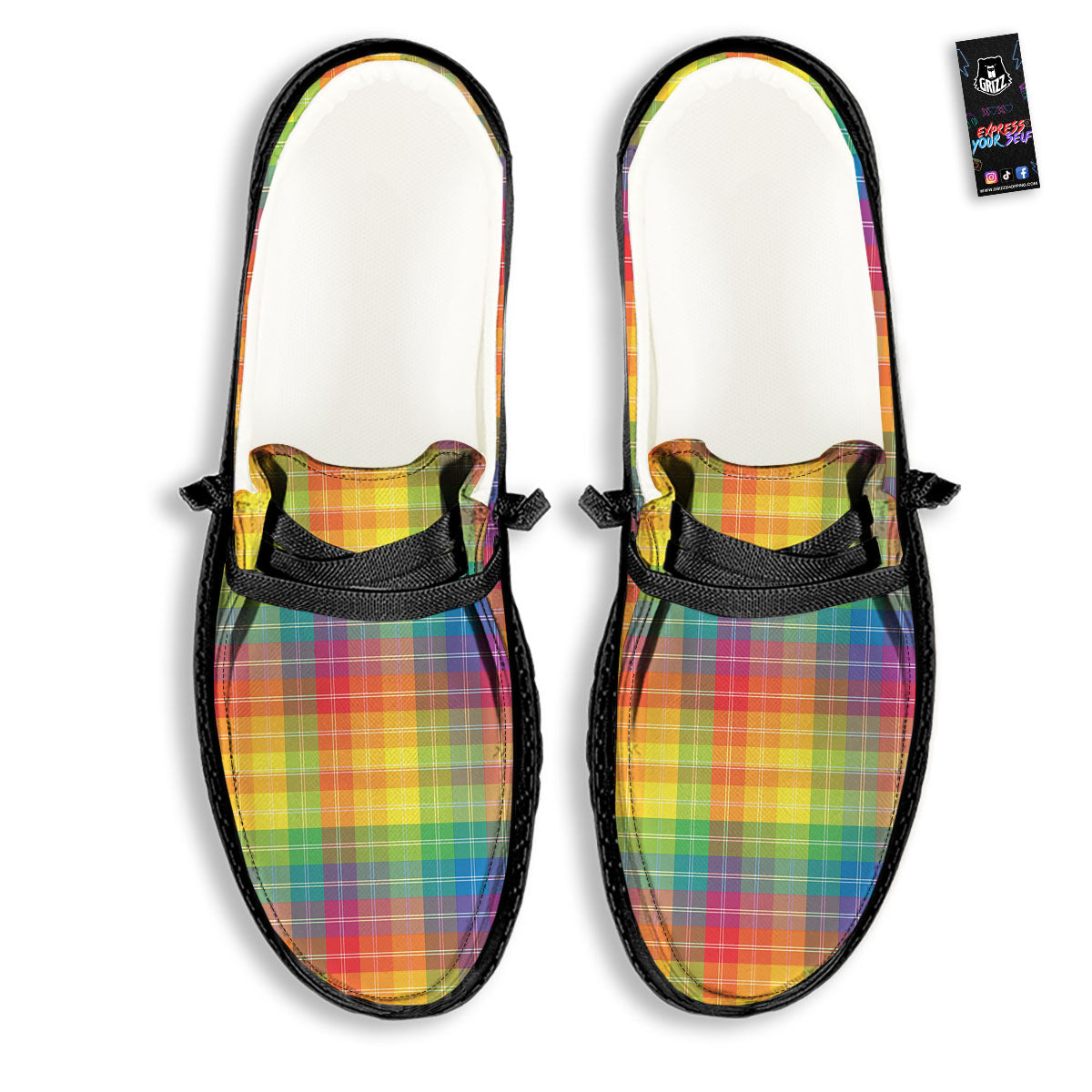 Rainbow Plaid LGBT Pride Print Pattern Black Loafers-grizzshop