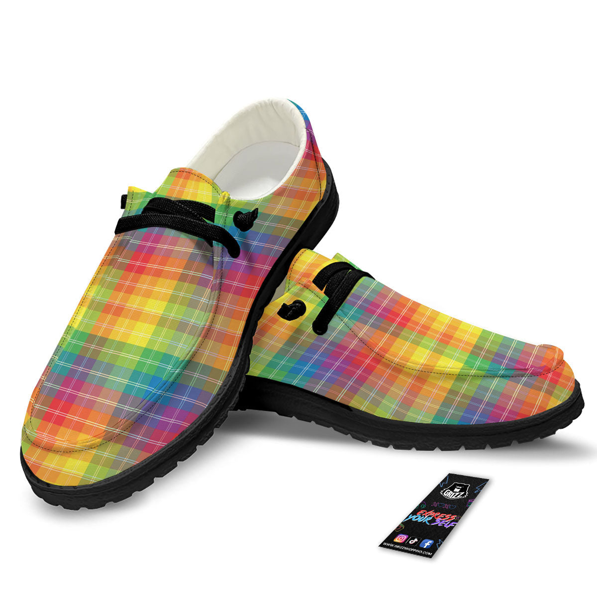 Rainbow Plaid LGBT Pride Print Pattern Black Loafers-grizzshop