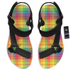 Rainbow Plaid LGBT Pride Print Pattern Black Open Toe Sandals-grizzshop