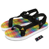 Rainbow Plaid LGBT Pride Print Pattern Black Open Toe Sandals-grizzshop