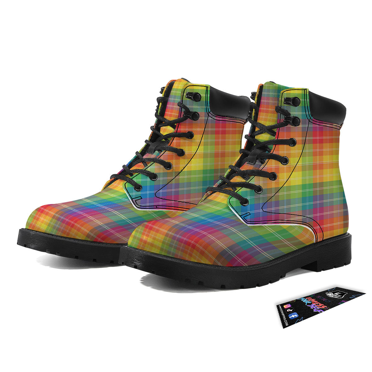 Rainbow Plaid LGBT Pride Print Pattern Boots-grizzshop