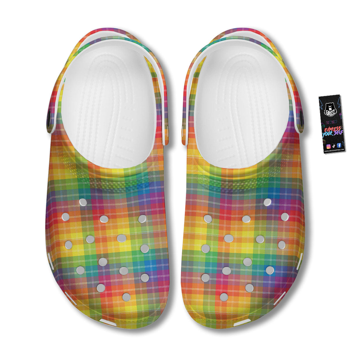 Rainbow Plaid LGBT Pride Print Pattern Clog-grizzshop