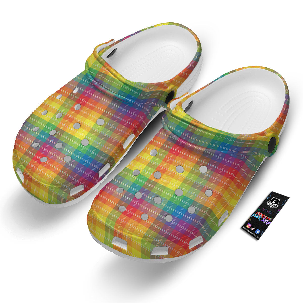 Rainbow Plaid LGBT Pride Print Pattern Clog-grizzshop