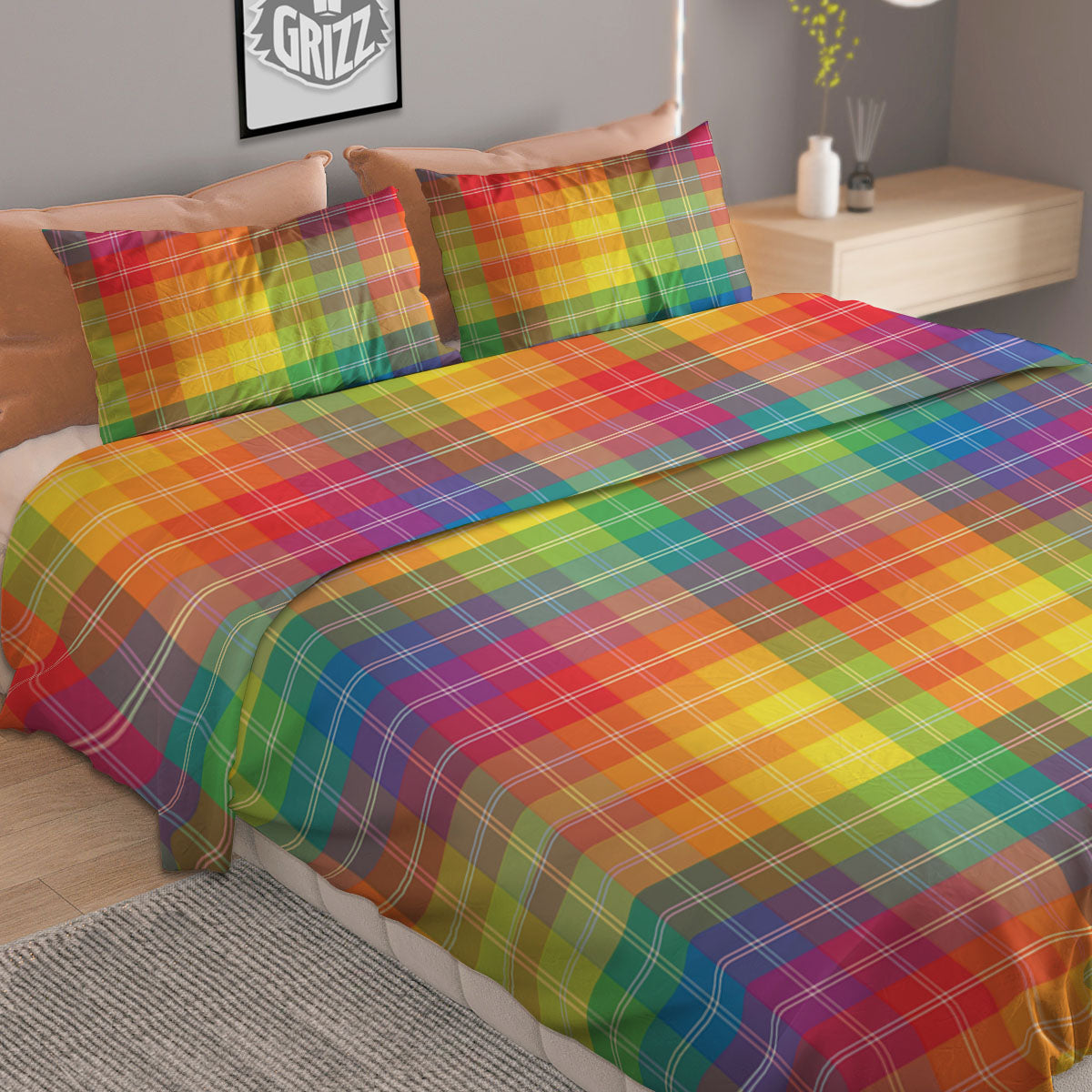 Rainbow Plaid LGBT Pride Print Pattern Duvet Cover Bedding Set