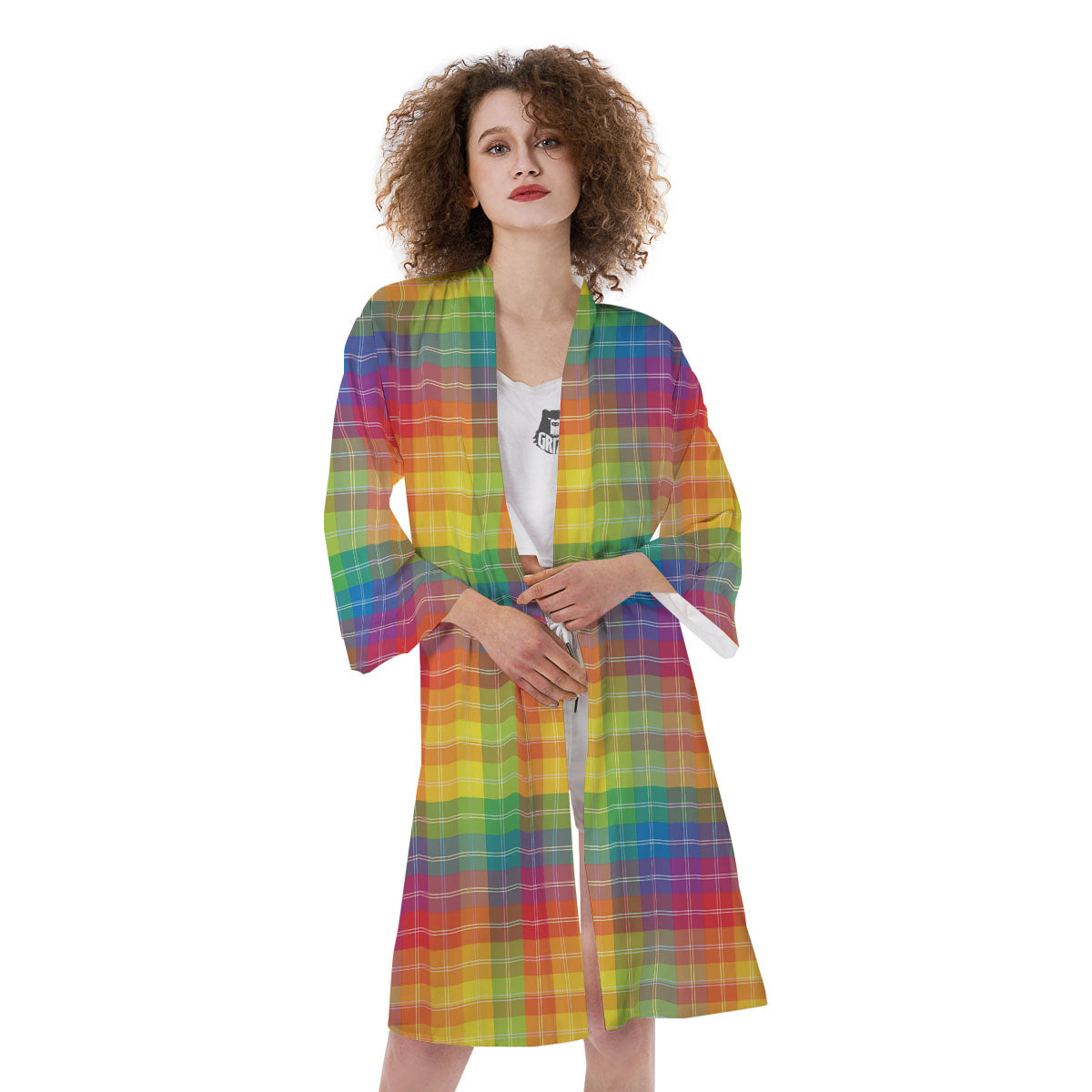 Rainbow Plaid LGBT Pride Print Pattern Kimono-grizzshop