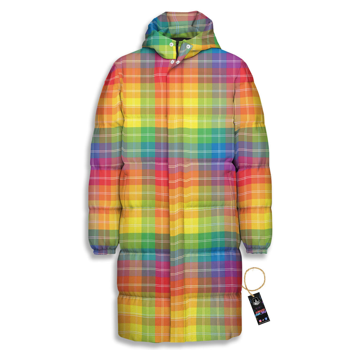 Rainbow Plaid LGBT Pride Print Pattern Long Down Jacket-grizzshop