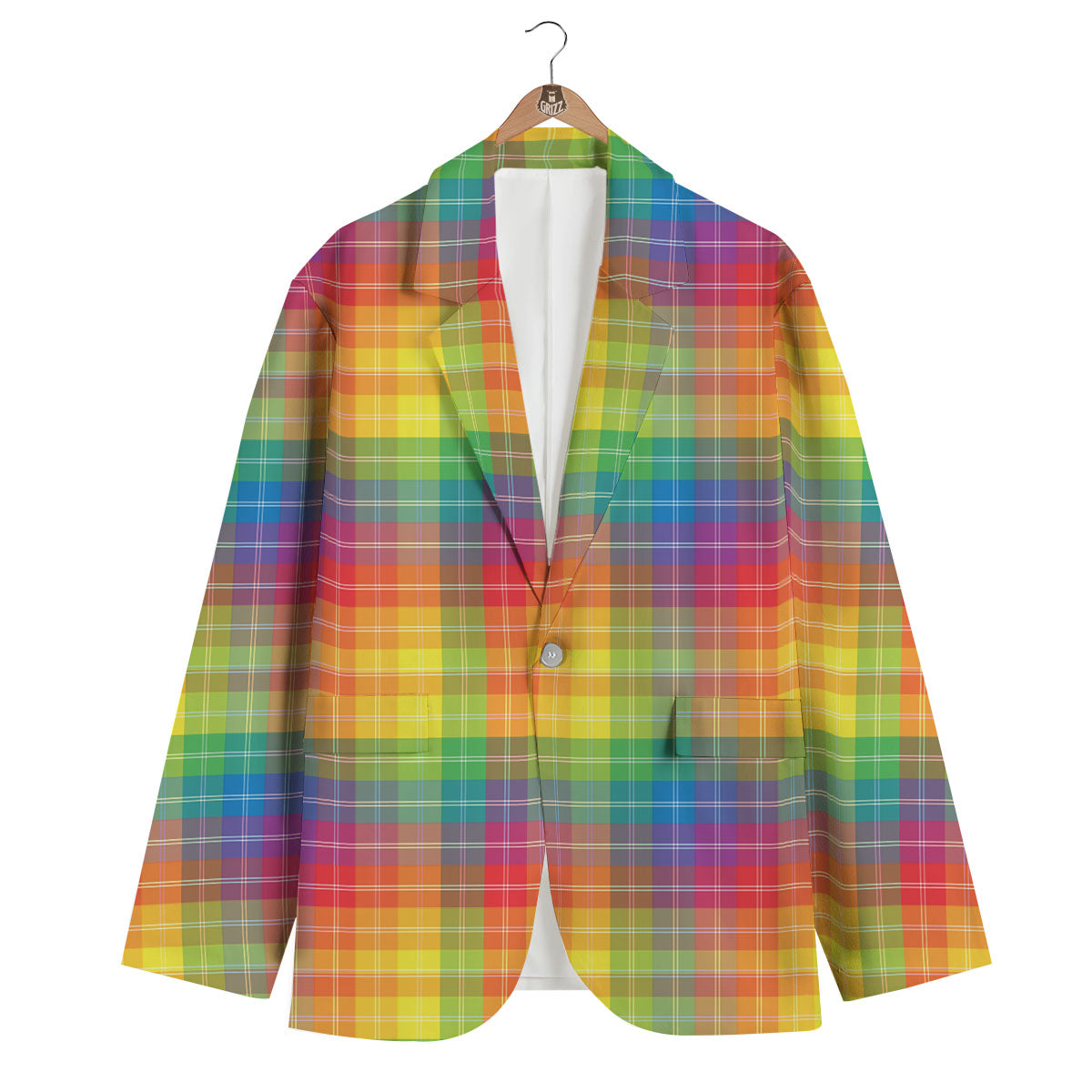 Rainbow Plaid LGBT Pride Print Pattern Men's Blazer-grizzshop