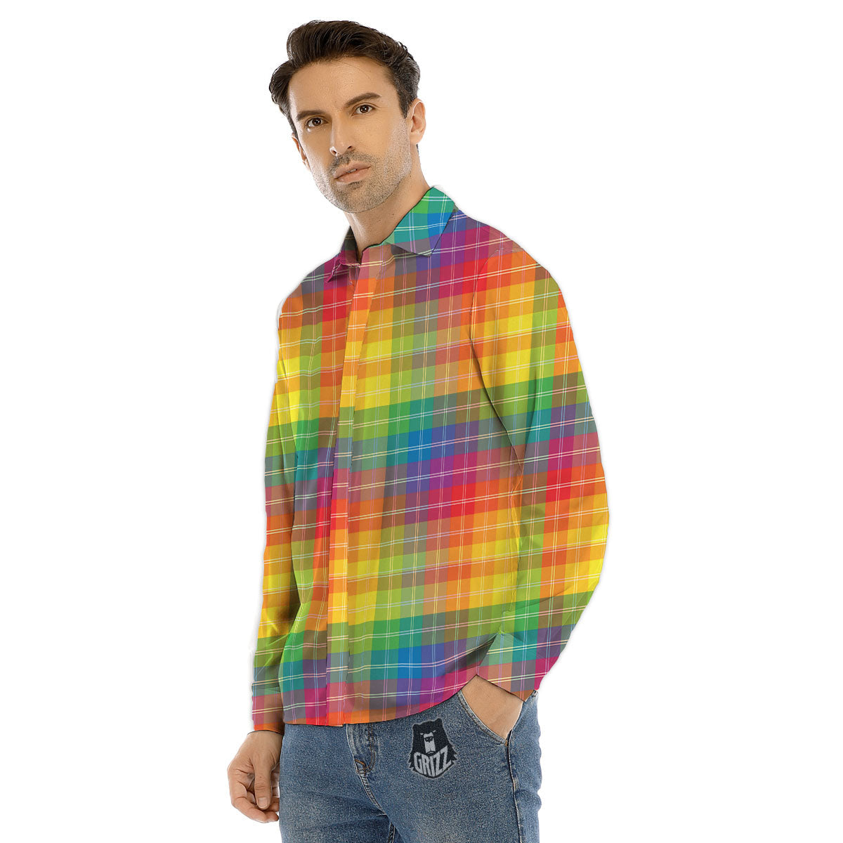 Rainbow Plaid LGBT Pride Print Pattern Men's Dress Shirts-grizzshop