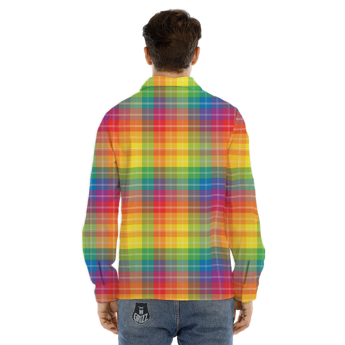 Rainbow Plaid LGBT Pride Print Pattern Men's Dress Shirts-grizzshop