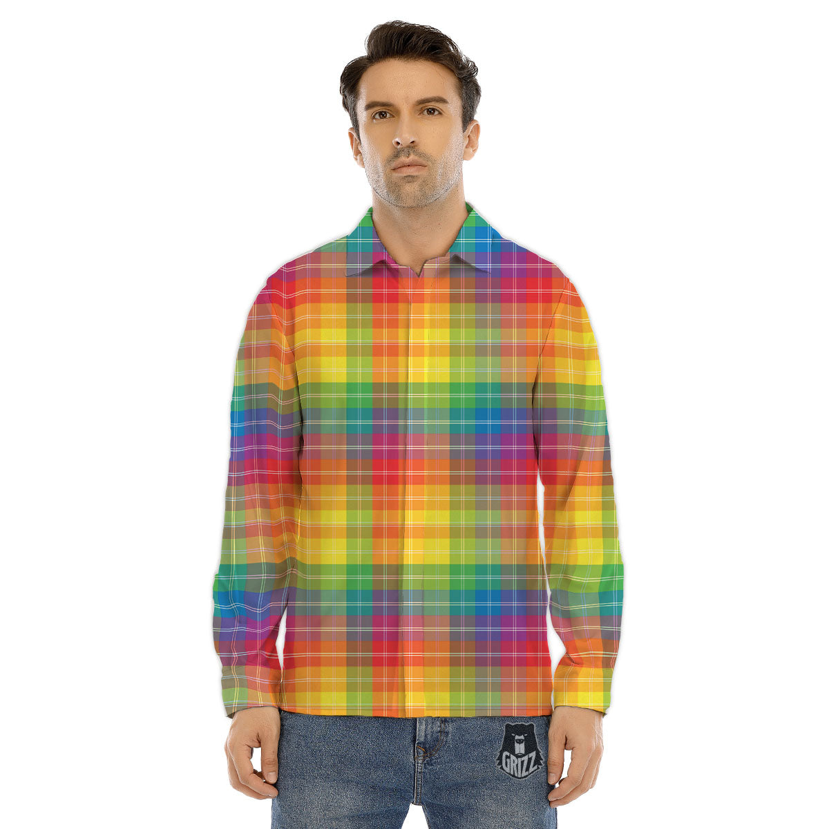 Rainbow Plaid LGBT Pride Print Pattern Men's Dress Shirts-grizzshop