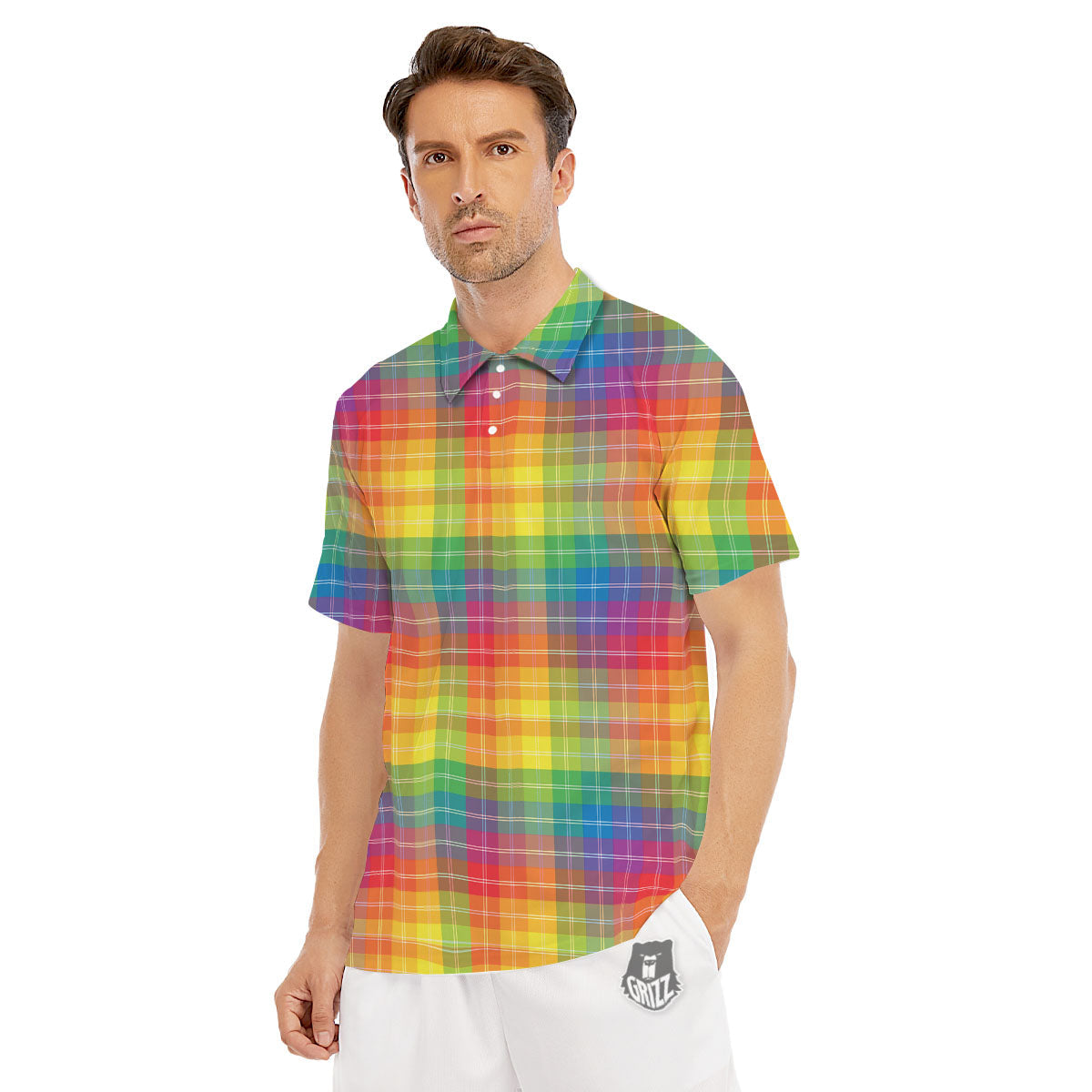 Rainbow Plaid LGBT Pride Print Pattern Men's Golf Shirts-grizzshop