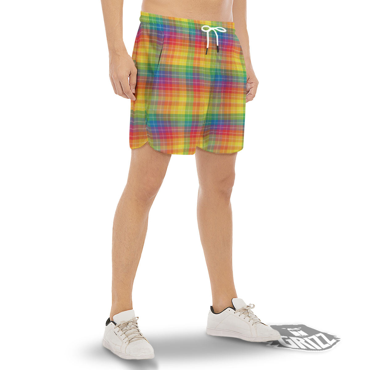 Rainbow Plaid LGBT Pride Print Pattern Men's Gym Shorts-grizzshop