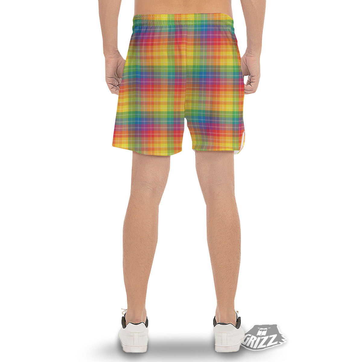 Rainbow Plaid LGBT Pride Print Pattern Men's Gym Shorts-grizzshop