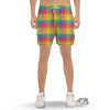 Rainbow Plaid LGBT Pride Print Pattern Men's Gym Shorts-grizzshop