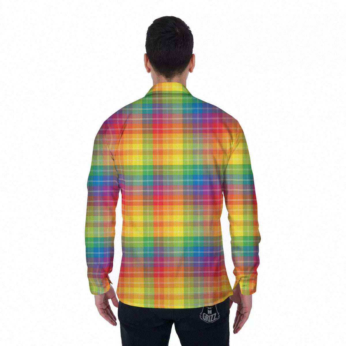 Rainbow Plaid LGBT Pride Print Pattern Men's Long Sleeve Shirts-grizzshop