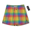 Rainbow Plaid LGBT Pride Print Pattern Men's Running Shorts-grizzshop