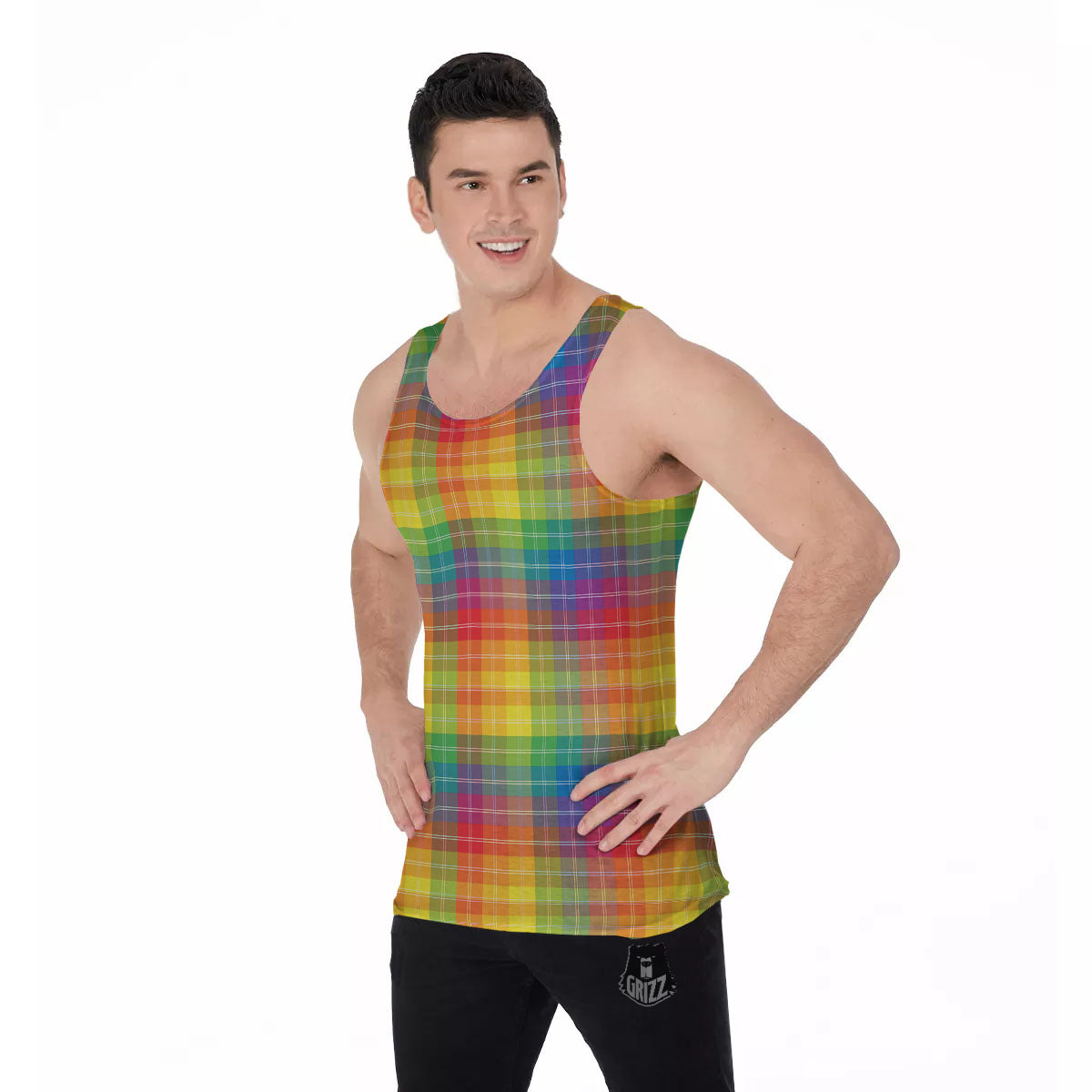 Rainbow Plaid LGBT Pride Print Pattern Men's Tank Top-grizzshop