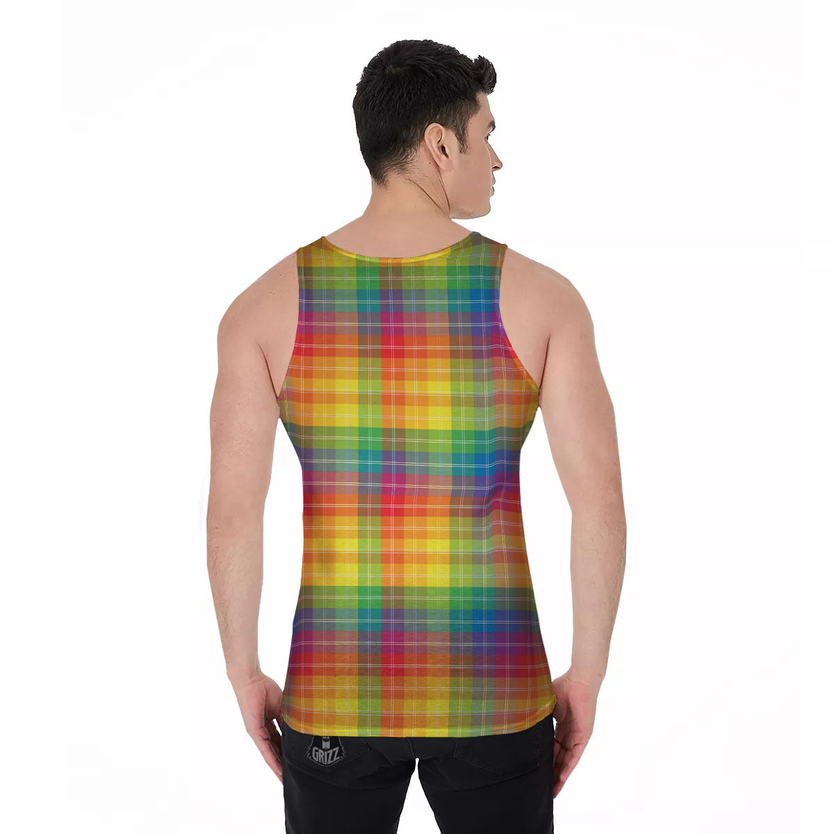 Rainbow Plaid LGBT Pride Print Pattern Men's Tank Top-grizzshop