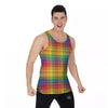 Rainbow Plaid LGBT Pride Print Pattern Men's Tank Top-grizzshop
