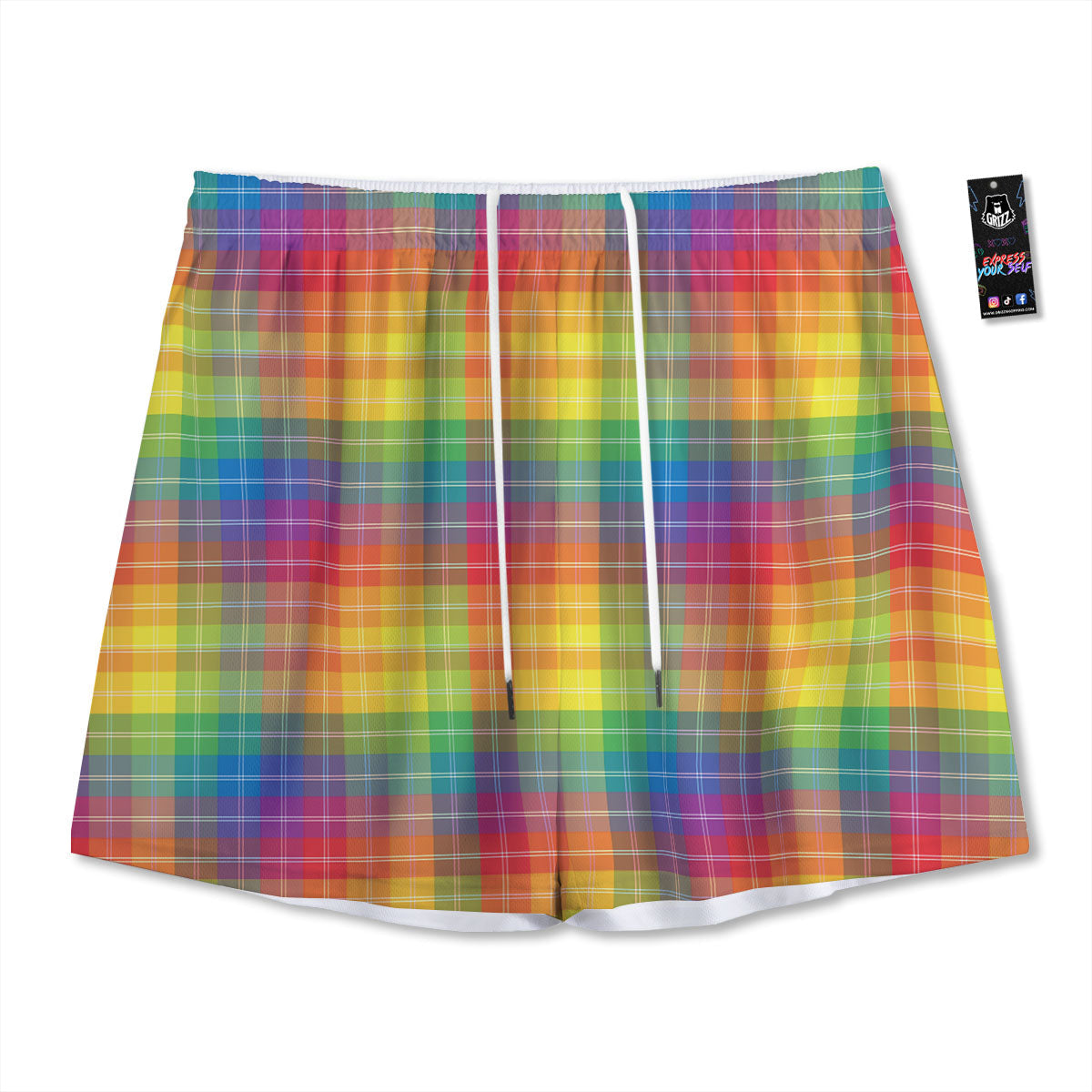 Rainbow Plaid LGBT Pride Print Pattern Mesh Shorts