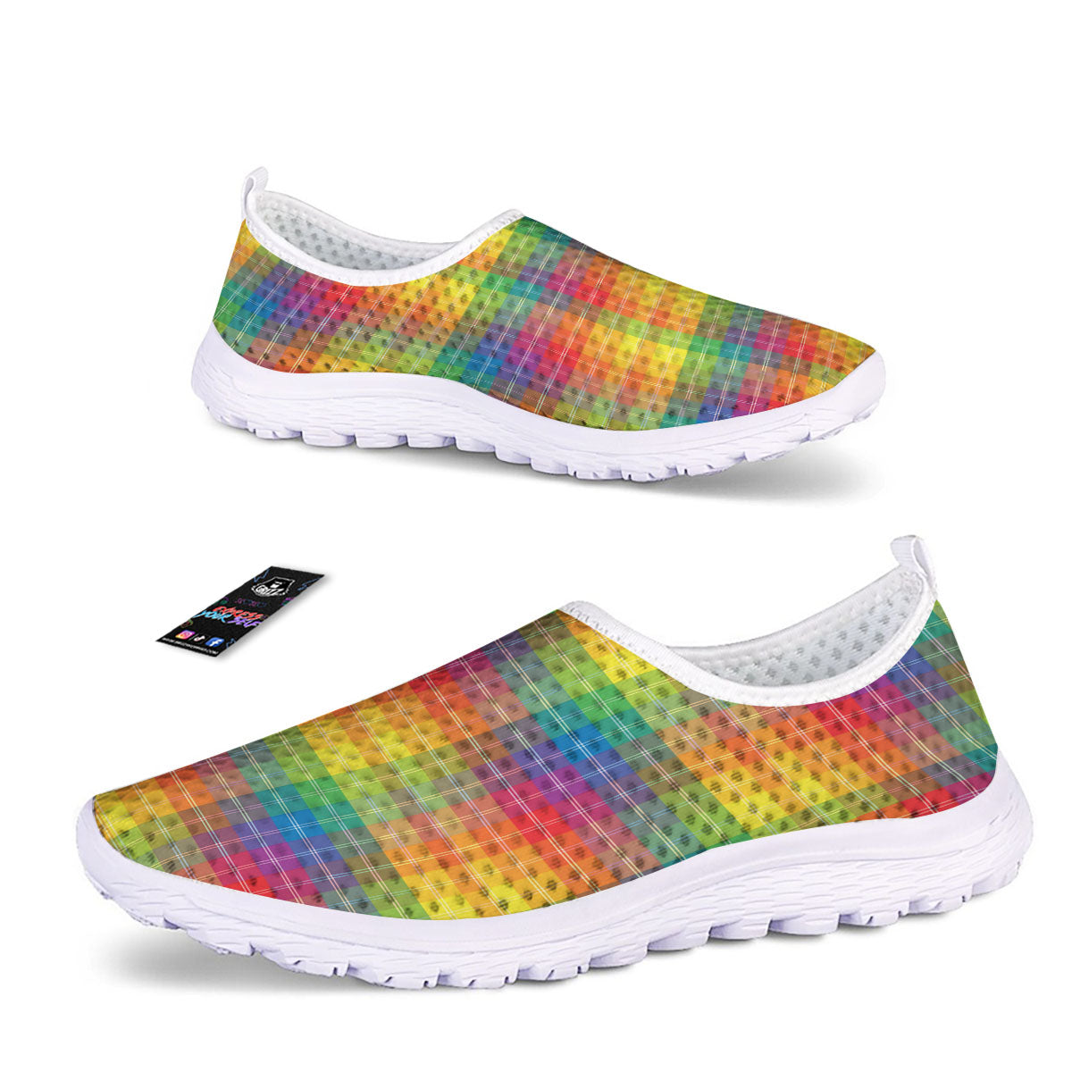 Rainbow Plaid LGBT Pride Print Pattern Nurse Shoes-grizzshop