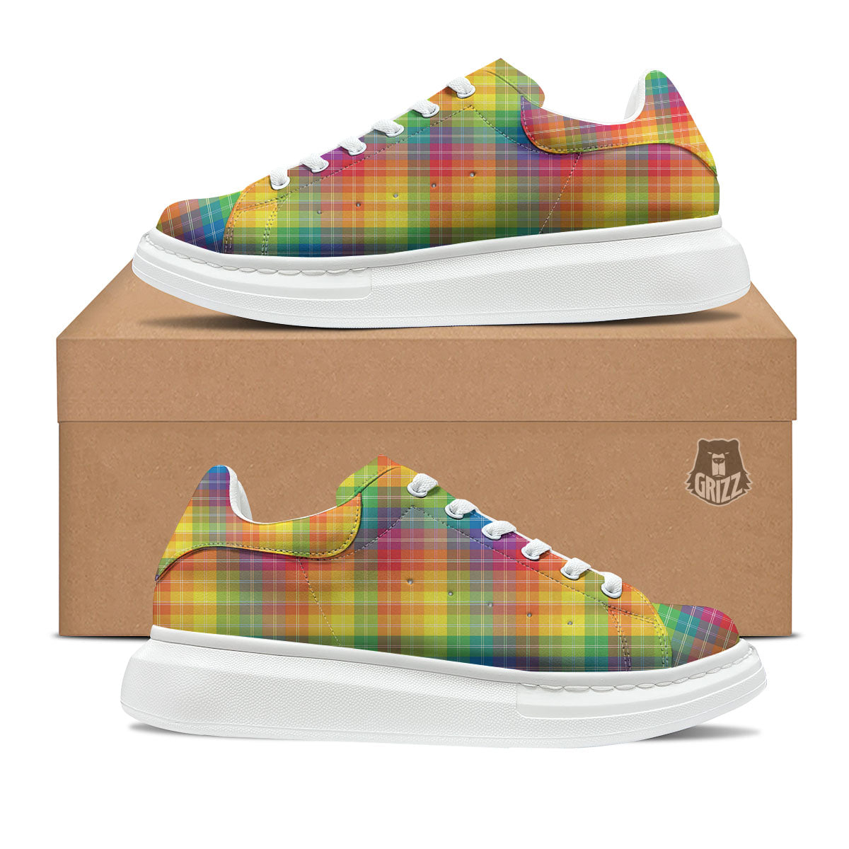 Rainbow Plaid LGBT Pride Print Pattern Platform Shoes-grizzshop