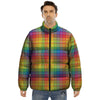 Rainbow Plaid LGBT Pride Print Pattern Puffer Jacket-grizzshop