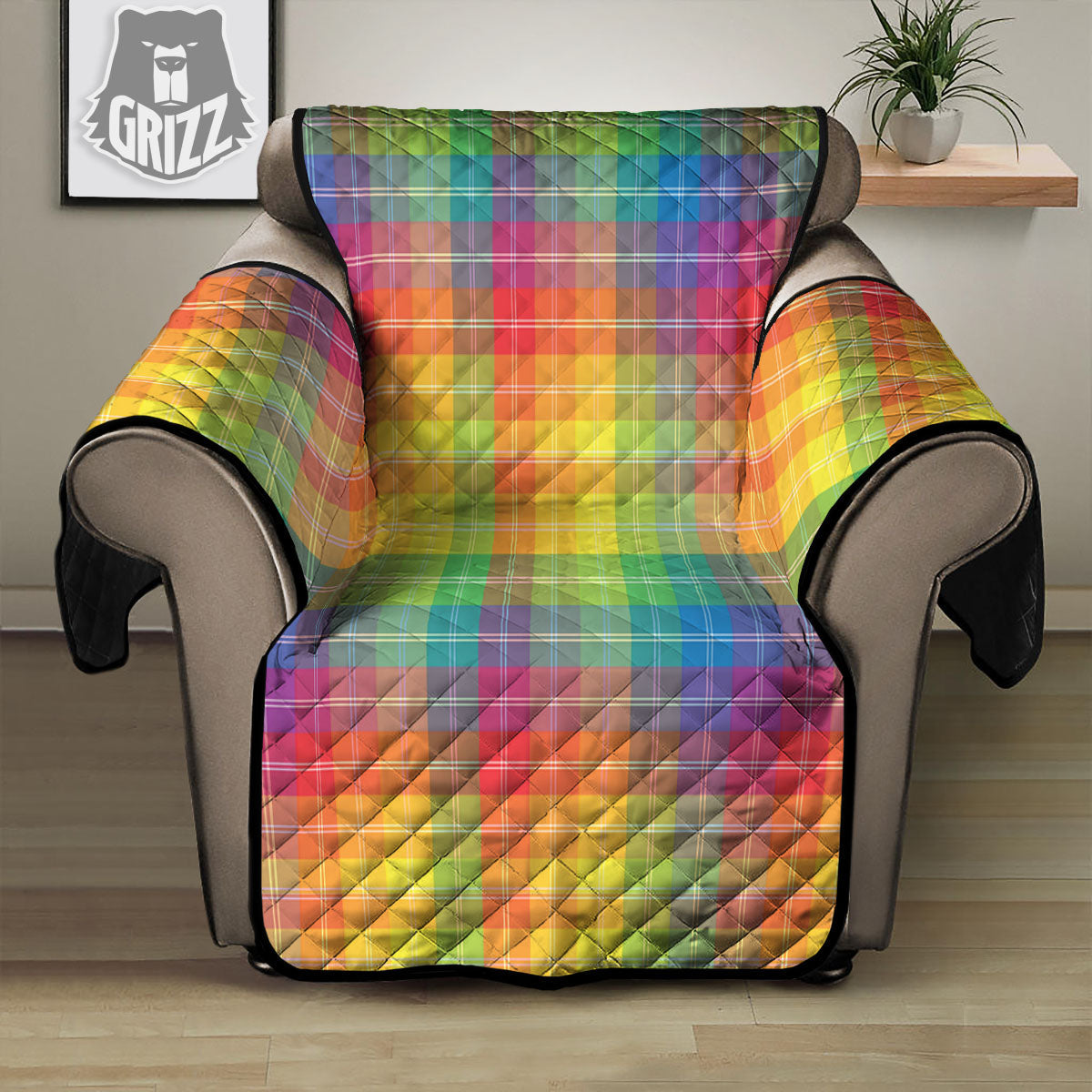 Rainbow Plaid LGBT Pride Print Pattern Recliner Protector-grizzshop