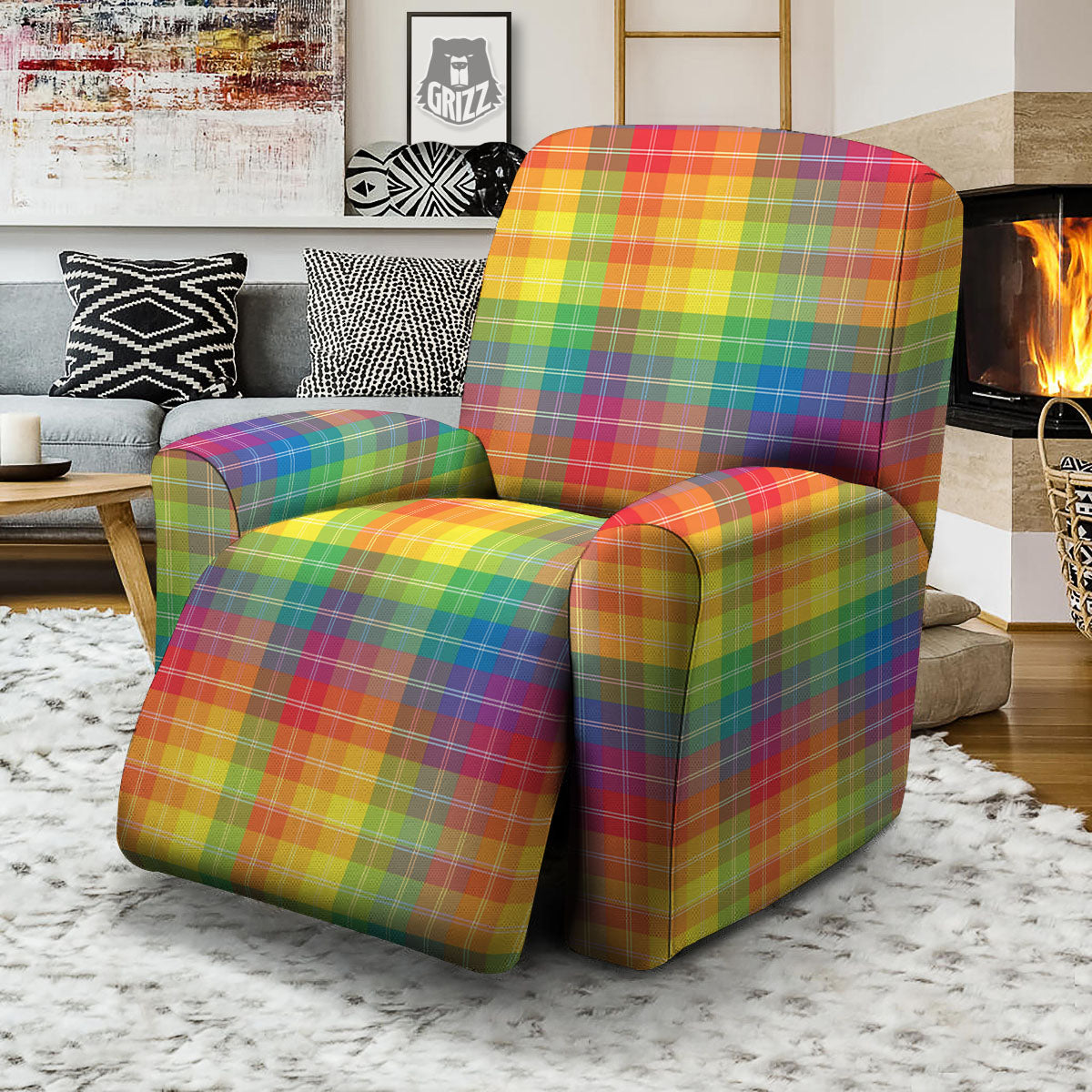 Rainbow Plaid LGBT Pride Print Pattern Recliner Slipcover-grizzshop