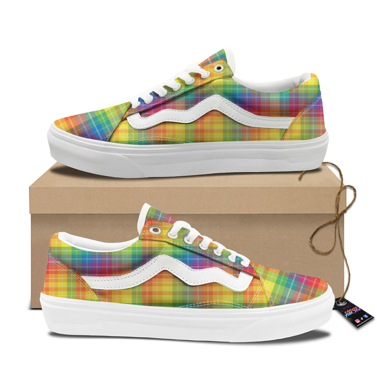 Rainbow Plaid LGBT Pride Print Pattern Skate Shoes-grizzshop